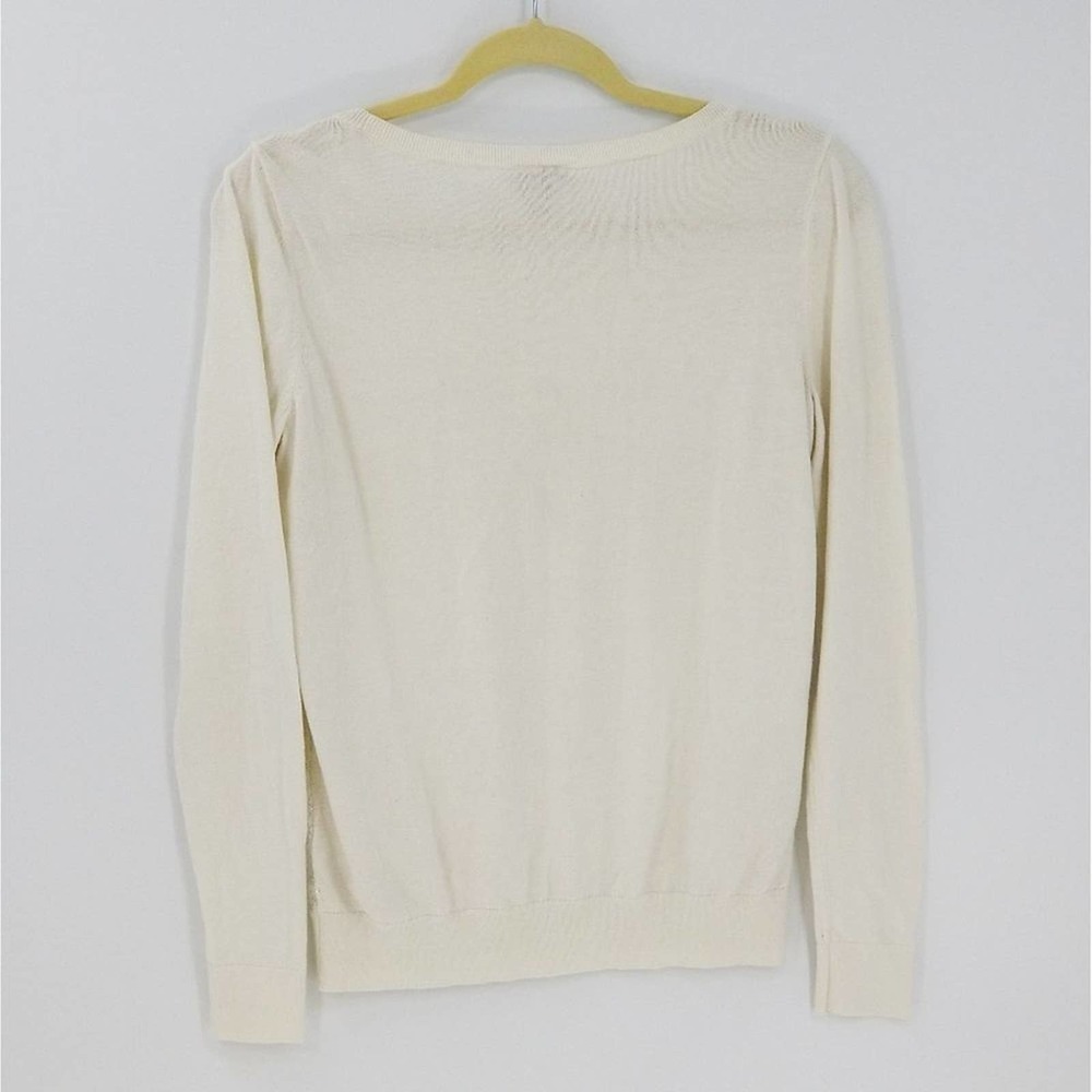 Loft Metallic Floral Print Lace Overlay Round Neck Pullover Knit Sweater Size M - Picture 2 of 5